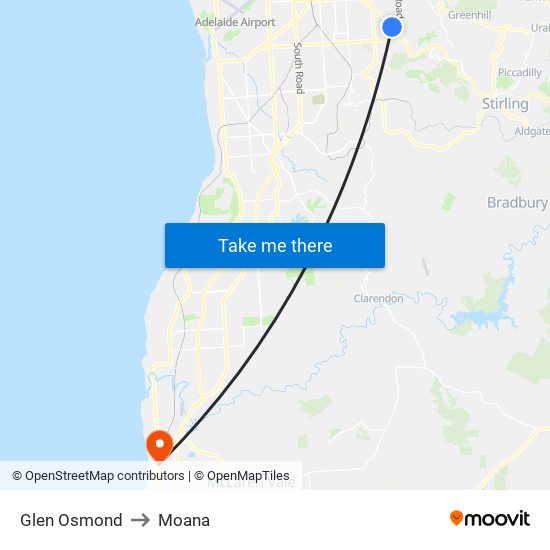 Glen Osmond to Moana map