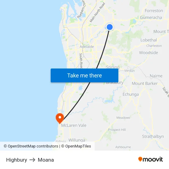Highbury to Moana map