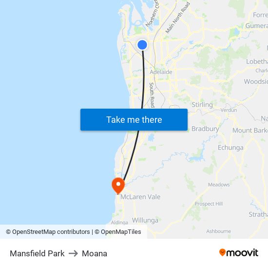 Mansfield Park to Moana map