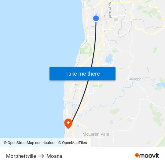 Morphettville to Moana map