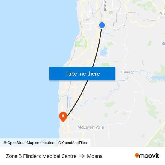 Zone B Flinders Medical Centre to Moana map