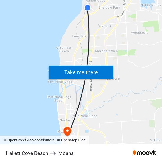 Hallett Cove Beach to Moana map