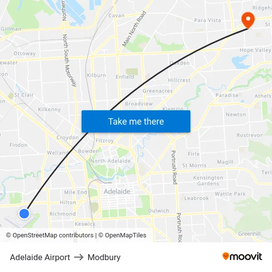 Adelaide Airport to Modbury map