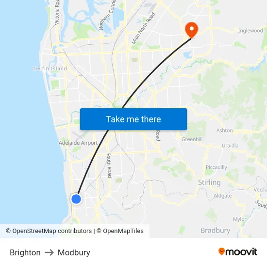 Brighton to Modbury map