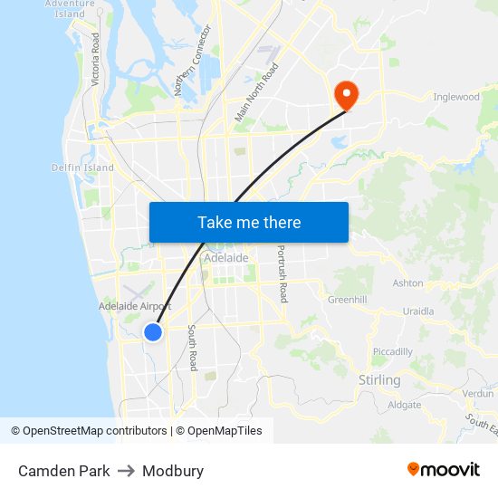 Camden Park to Modbury map