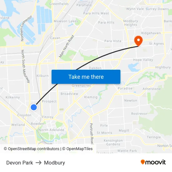 Devon Park to Modbury map