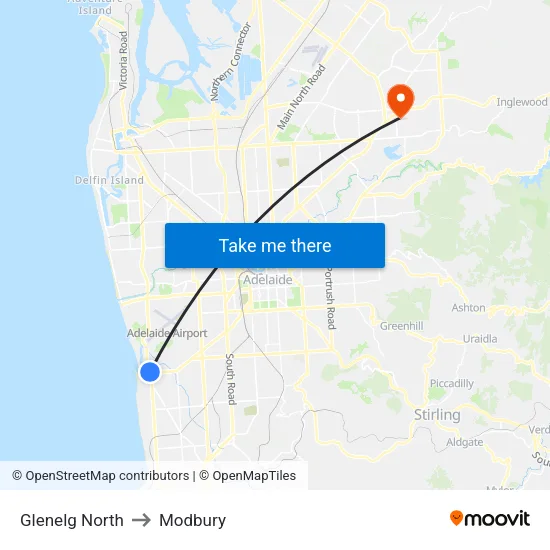 Glenelg North to Modbury map