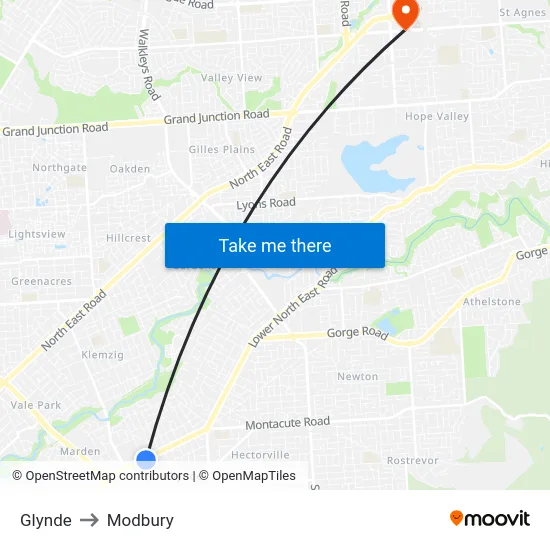 Glynde to Modbury map