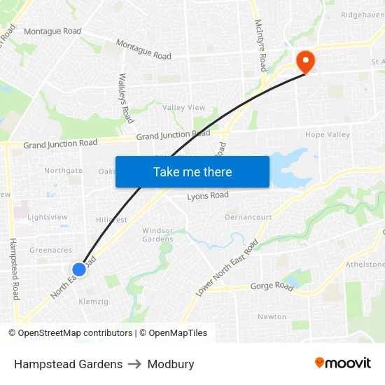 Hampstead Gardens to Modbury map
