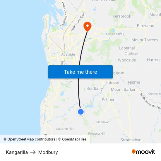 Kangarilla to Modbury map