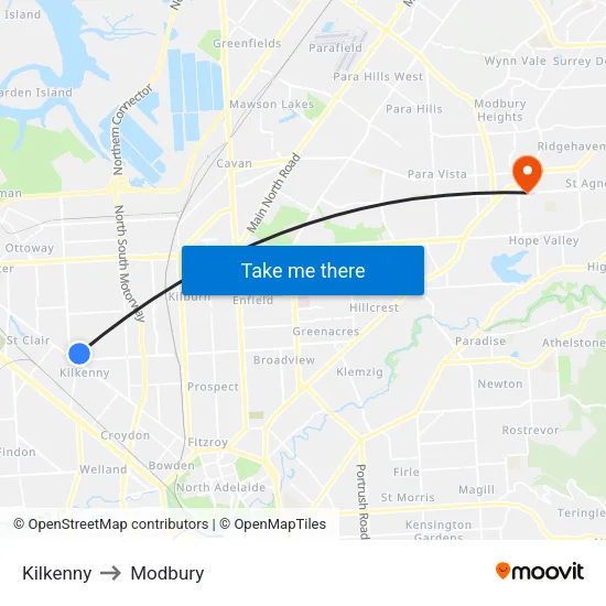 Kilkenny to Modbury map