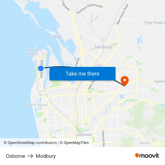 Osborne to Modbury map
