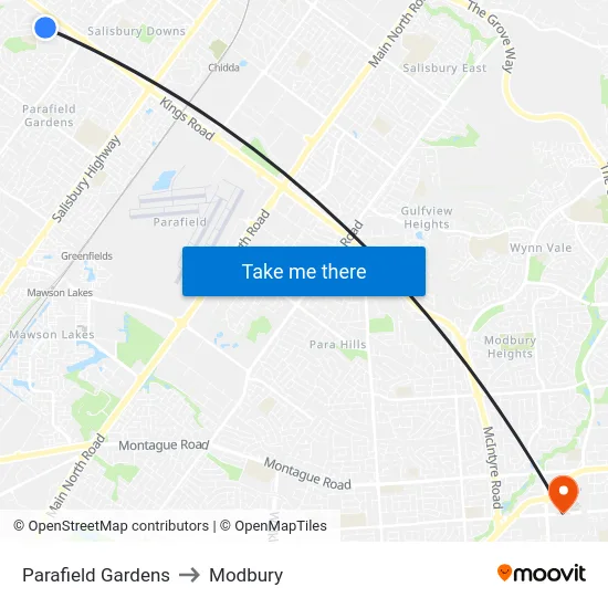 Parafield Gardens to Modbury map