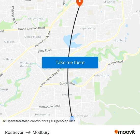 Rostrevor to Modbury map