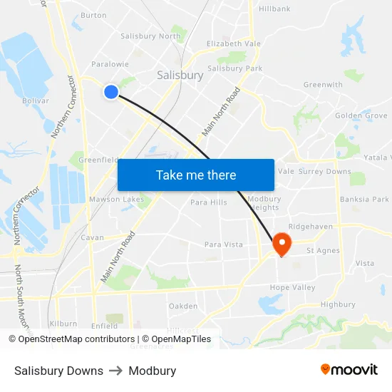 Salisbury Downs to Modbury map