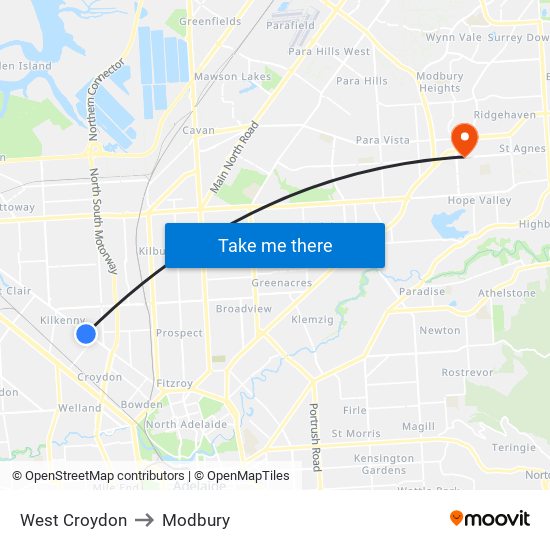 West Croydon to Modbury map