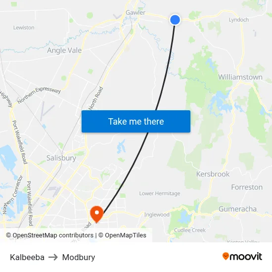 Kalbeeba to Modbury map