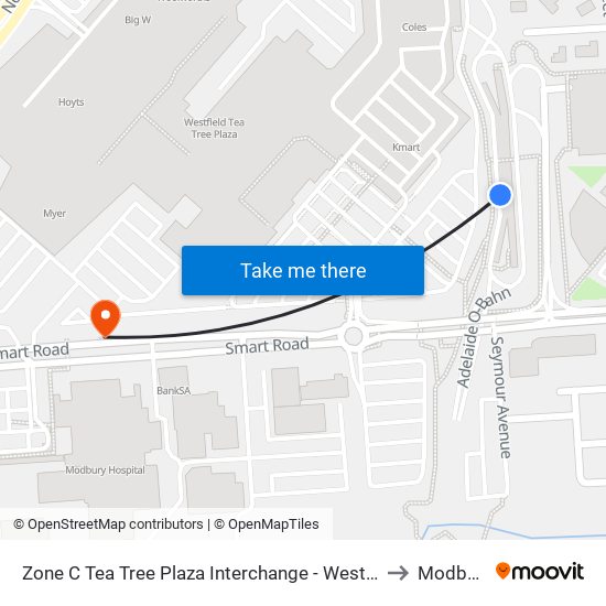 Zone C Tea Tree Plaza Interchange - West side to Modbury map