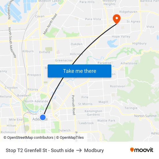 Stop T2 Grenfell St - South side to Modbury map