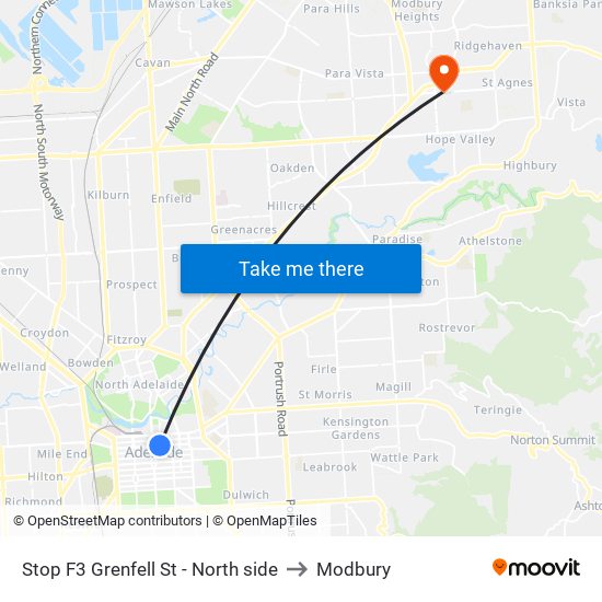 Stop F3 Grenfell St - North side to Modbury map