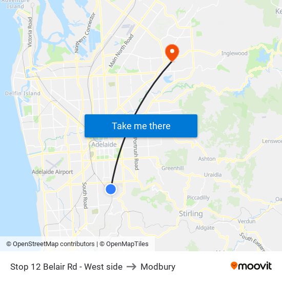 Stop 12 Belair Rd - West side to Modbury map