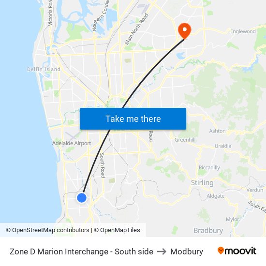Zone D Marion Interchange - South side to Modbury map