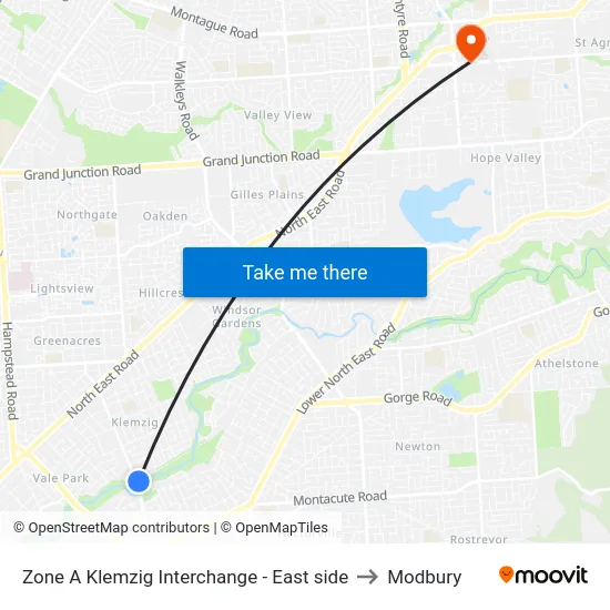 Zone A Klemzig Interchange - East side to Modbury map