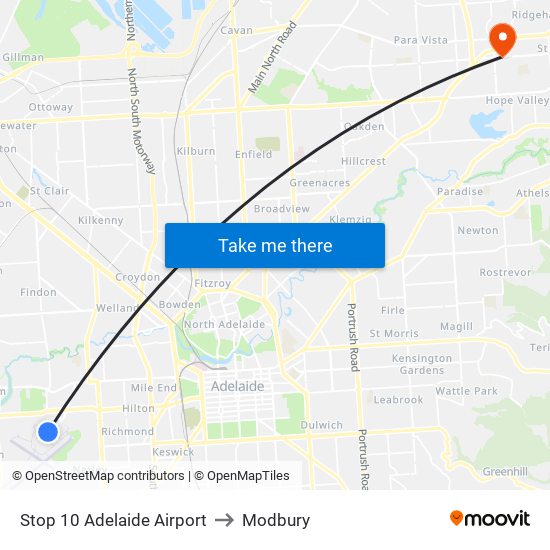 Stop 10 Adelaide Airport to Modbury map