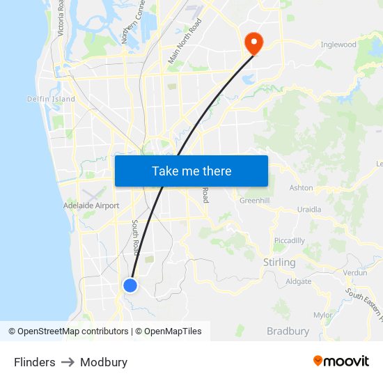 Flinders to Modbury map