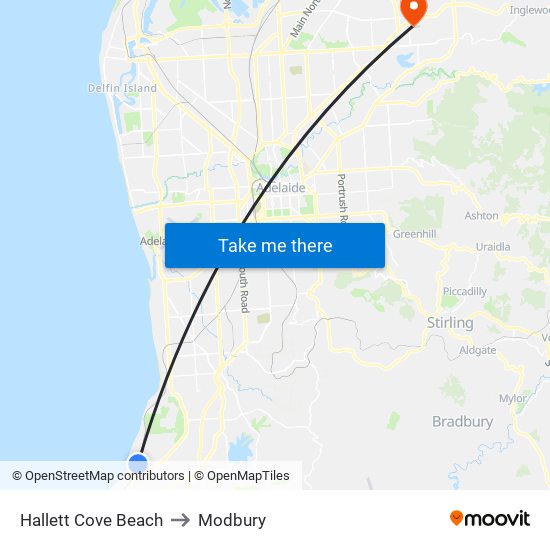 Hallett Cove Beach to Modbury map