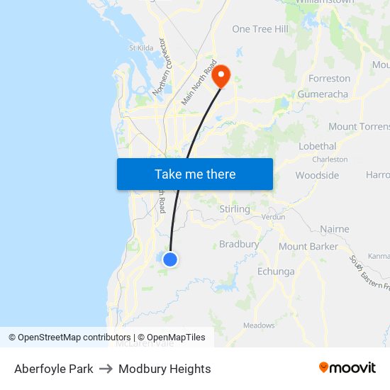 Aberfoyle Park to Modbury Heights map