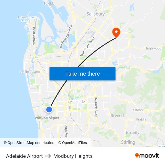 Adelaide Airport to Modbury Heights map