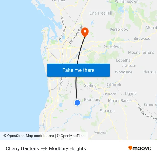 Cherry Gardens to Modbury Heights map