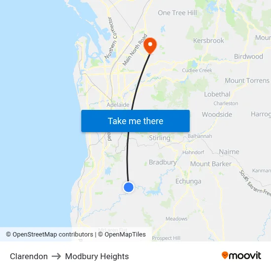 Clarendon to Modbury Heights map