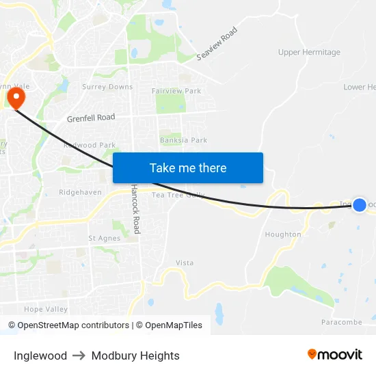 Inglewood to Modbury Heights map