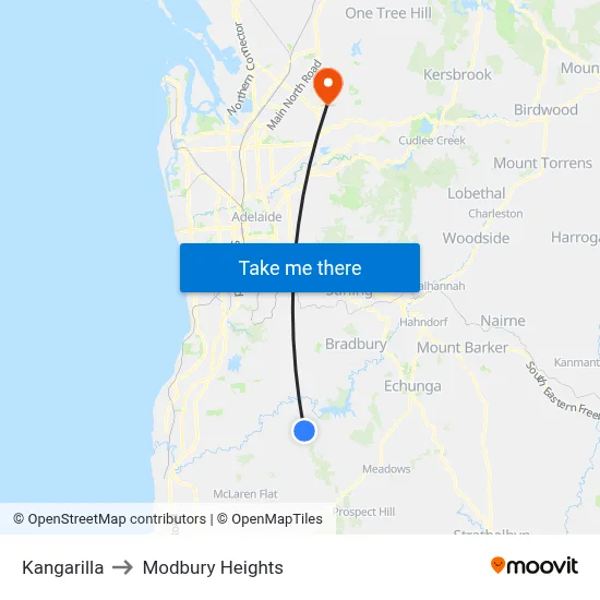 Kangarilla to Modbury Heights map