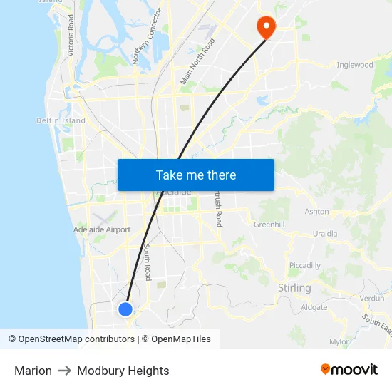 Marion to Modbury Heights map
