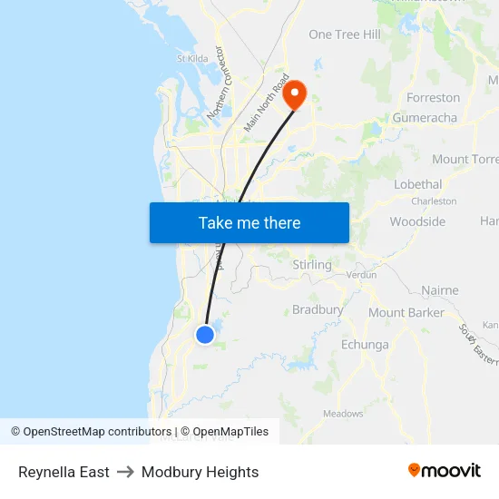 Reynella East to Modbury Heights map