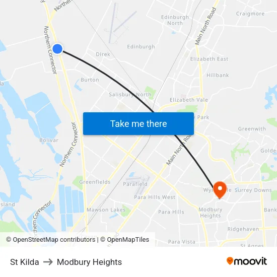 St Kilda to Modbury Heights map