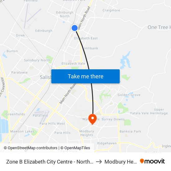 Zone B Elizabeth City Centre - North West side to Modbury Heights map