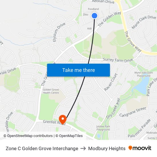 Zone C Golden Grove Interchange to Modbury Heights map