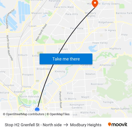 Stop H2 Grenfell St - North side to Modbury Heights map