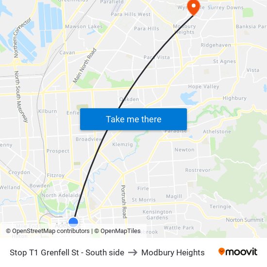 Stop T1 Grenfell St - South side to Modbury Heights map