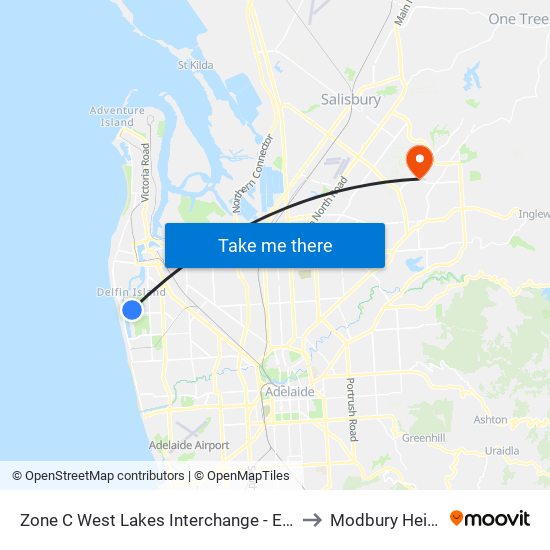 Zone C West Lakes Interchange - East side to Modbury Heights map