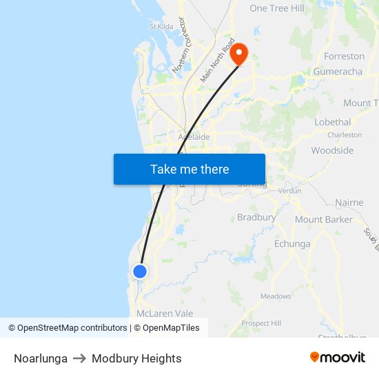 Noarlunga to Modbury Heights map