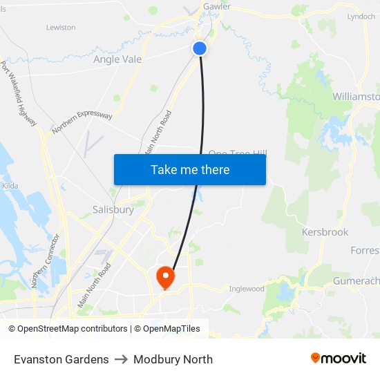 Evanston Gardens to Modbury North map