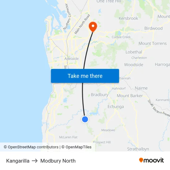 Kangarilla to Modbury North map