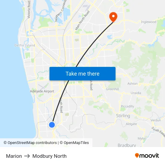 Marion to Modbury North map