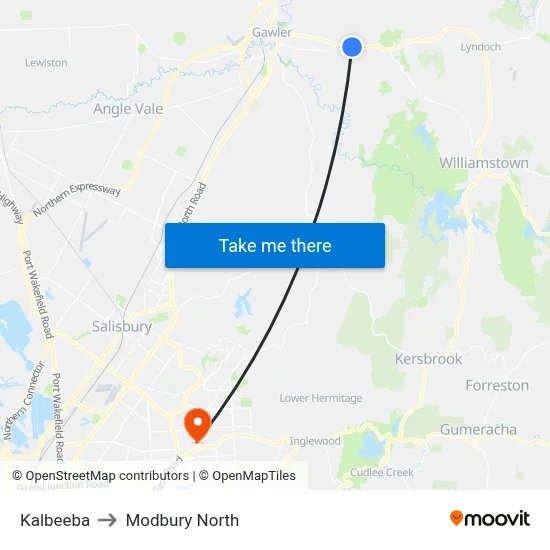 Kalbeeba to Modbury North map