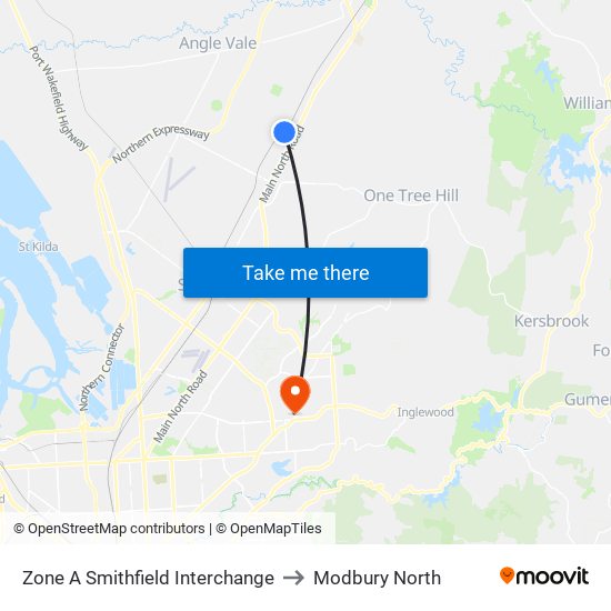 Zone A Smithfield Interchange to Modbury North map